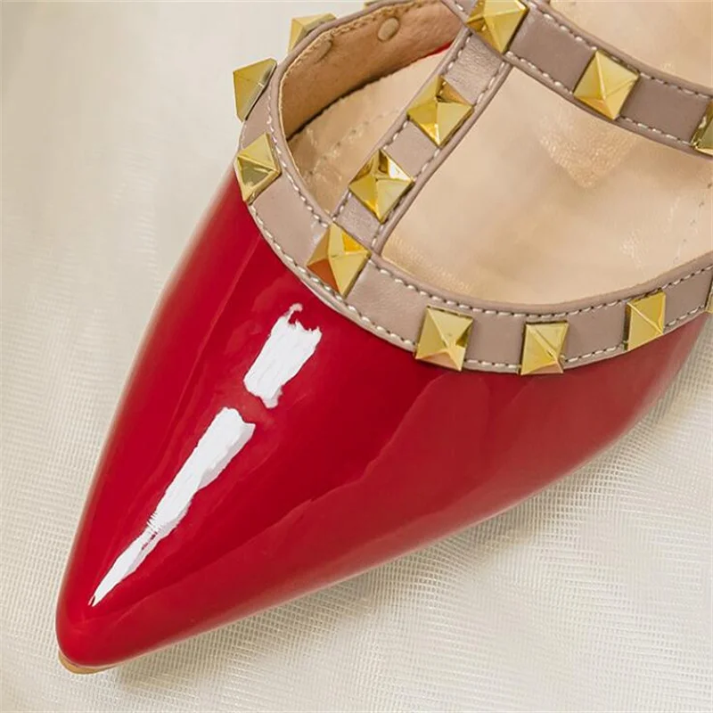 Summer Women's Slippers High Heel British Style Pointed Rivet Design Banquet and Professional Wear Ladies Casual Sandals