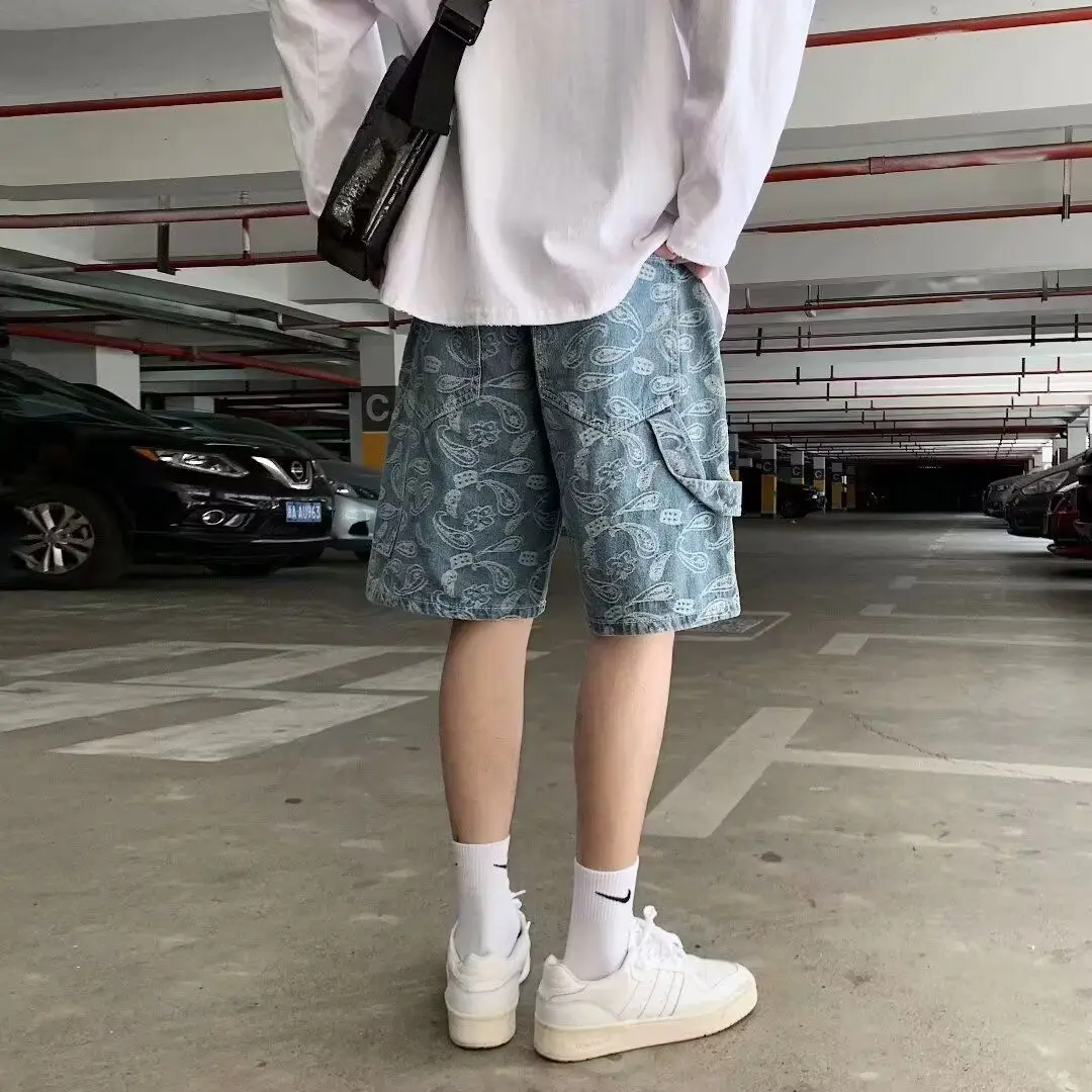 

Summer New American Style Men's Short Pants Thin Design Sensation Embroidery Jeans Sport Casual Five-Point Pants
