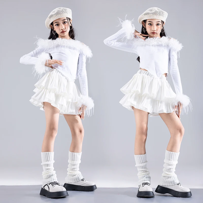 Conjuntos de Hip Hop para niños, Top corto, pantalones Cargo de baile callejero, faldas blancas, ropa de calle para niñas, disfraces de Jazz para niños, conjuntos de ropa k-pop
