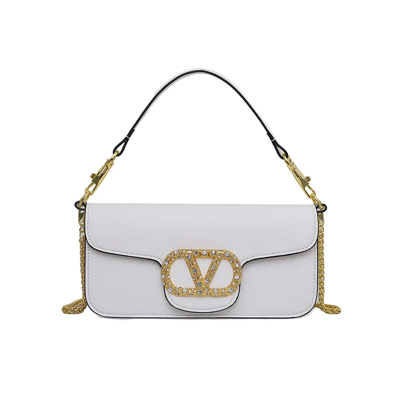 กระเป๋าสะพายข้างผู้หญิงแบบใหม่ปี 2025 ประดับเพชร กระเป๋าถือแบบสะพายใต้วงแขน สายโซ่สะพายไหล่ หรูหราและอเนกประสงค์ ระยิบระยับสำหรับงานกลางคืน