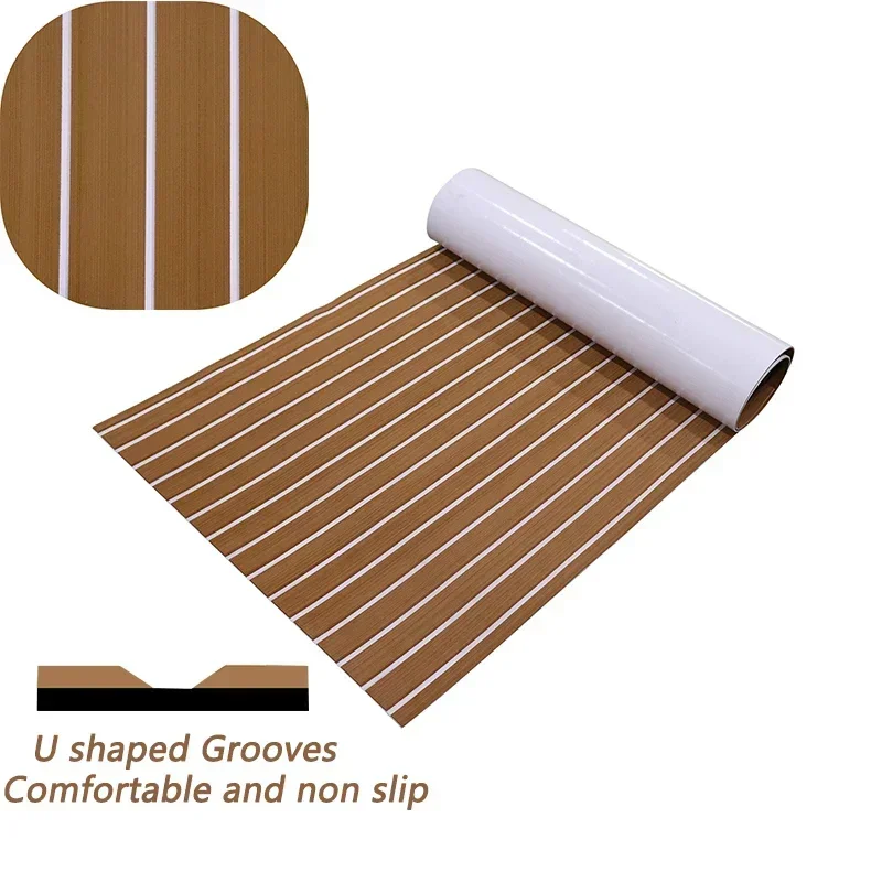 2400*450mm EVA Foam Boat Decking Sheet Mat Anti-Skid Faux Teak Yacht Marine Flooring Pad Accessories Self-Adhesive Vehicle Pad