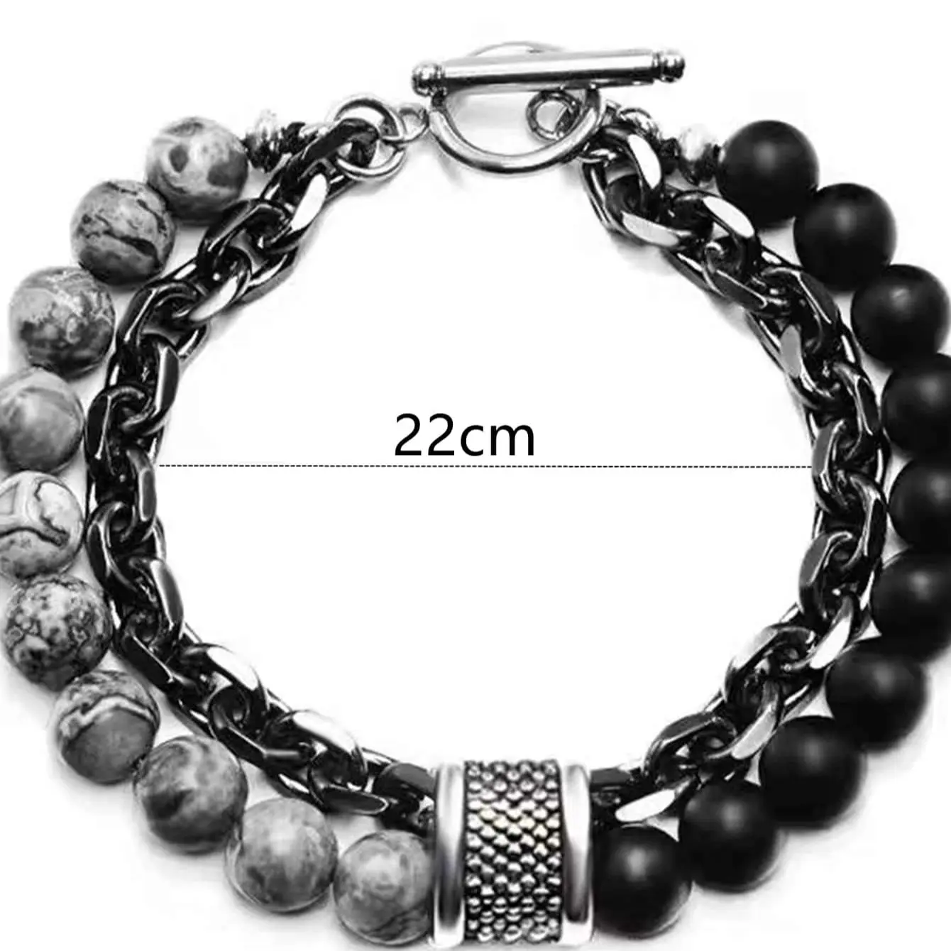 1 Piece Punk Simple Temperament Black Beaded Chain with Natural Stone Beaded Chain Bracelets MEN'S FASHION Items Holiday Travel image 4