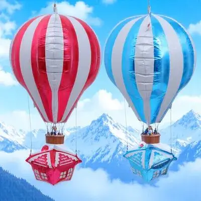 

2 Pcs Blue Hot Air Balloon Balloons for Birthday Decorations Foil Ornament Aluminum Celebration