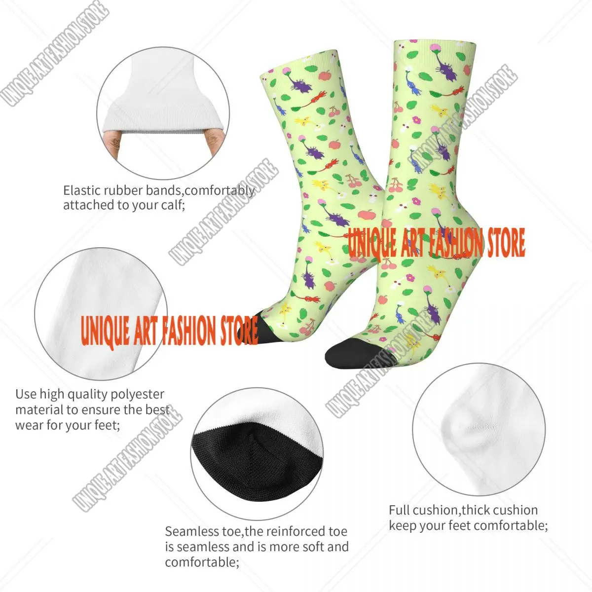 Cute Pikmin Pattern Game Socks Male Mens Women Autumn Stockings Hip Hop