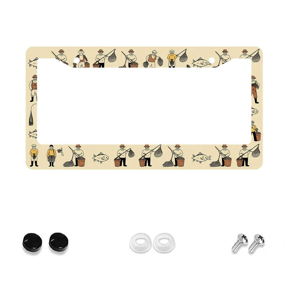 

1 шт., рамка номерного знака с 2 отверстиями в стиле ретро, бежевый цвет с рисунком рыбака, алюминиевый материал, 6x12 дюймов, в комплект входит