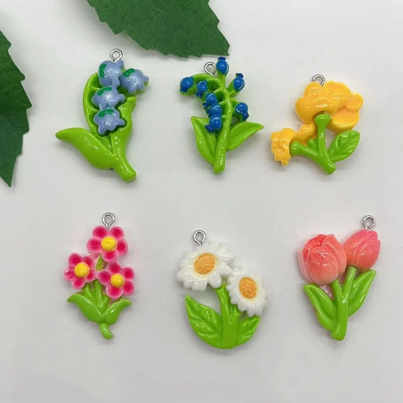 10pcs  Resin 3D Colorful Spring Flower Flatback Cabochon Scrapbooking DIY Embellishments Women Headwear Decor Accessories