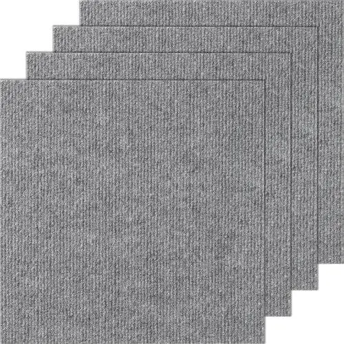 Self-Adhesive Carpet Tiles 12”x12”, Soft Peel and Stick Flooring for Easy DIY - Light Gray, 12-Pack for Indoor/Outdoor Use