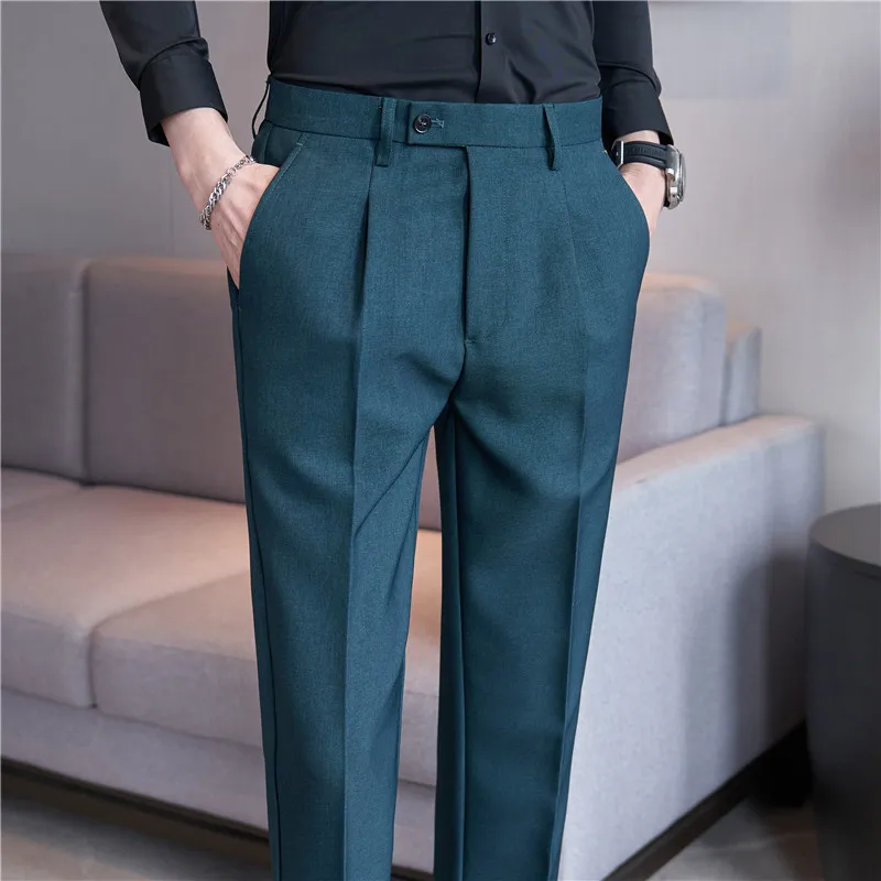 

High Quality Men Solid Color Business Office Social Trousers New Formal Wear Wedding Slim Fit Casual Fashion Suits Pant 38-29