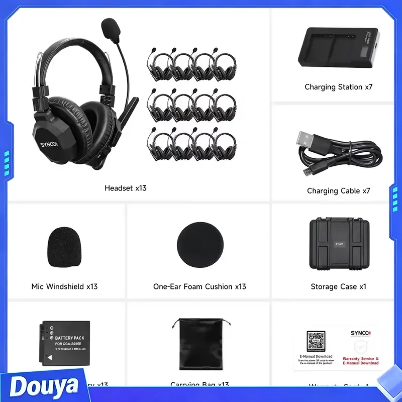SYNCO Xtalk XMax 13 13-Person Use Wireless System 2.4G Communication Headset Noise Cancelling 3.5mm Headphone Plug