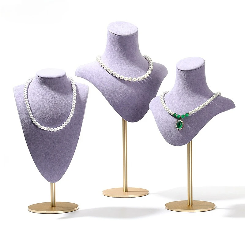 Velvet Padded Rotating Necklace Display Stand Holder for Jewelry Store Countertop Window Live Stream Mannequin Neck Bust