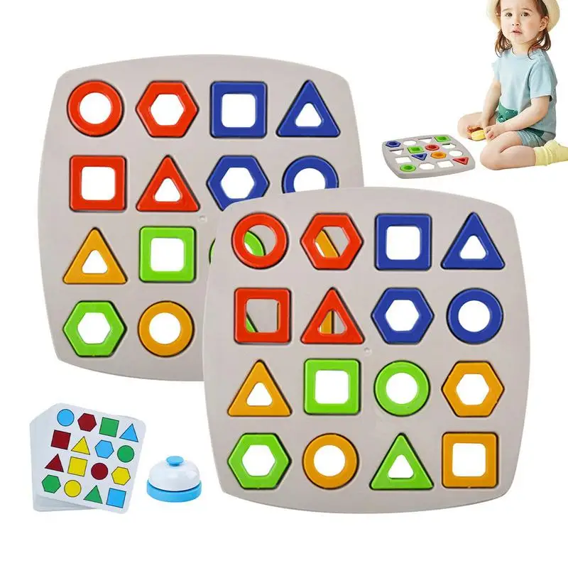 

Shape Matching Blocks Quick Matching Board With Bell And Cards Geometric Board Games Montessori Colored Wooden Shape Puzzle