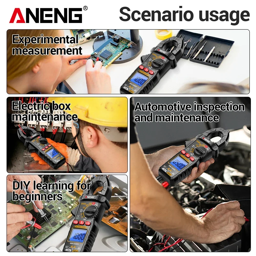 ANENG CM85 Clamp Meter AC DC Ammeter Clamp Pengukuran Daya Presisi Tinggi 6000 Hitungan NCV Tegangan Arus Alat Penguji Listrik