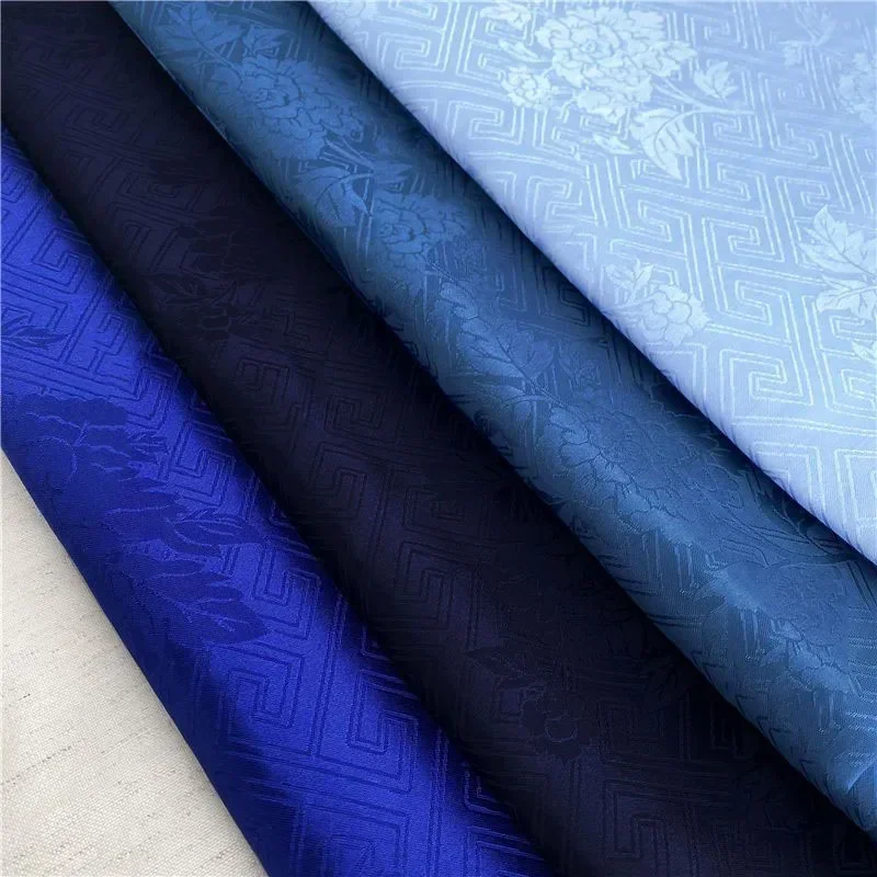 Peony Jacquard Fabric Dark Pattern By The Meter for Cheongsam Clothing Hanfu Sewing Plain Smooth Glossy Cloth Soft Skin-friendly