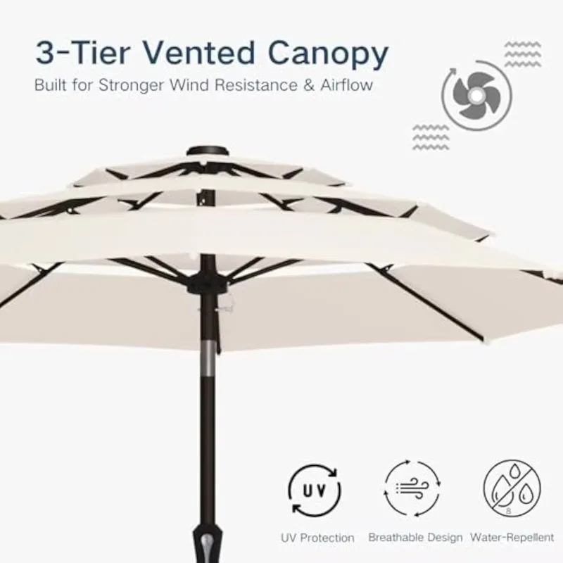 

10FT Patio Umbrella 3 Tiers Outdoor Table Market Umbrella with Tilt Adjustment and 8 Sturdy Ribs Umbrella for Garden, Backyard