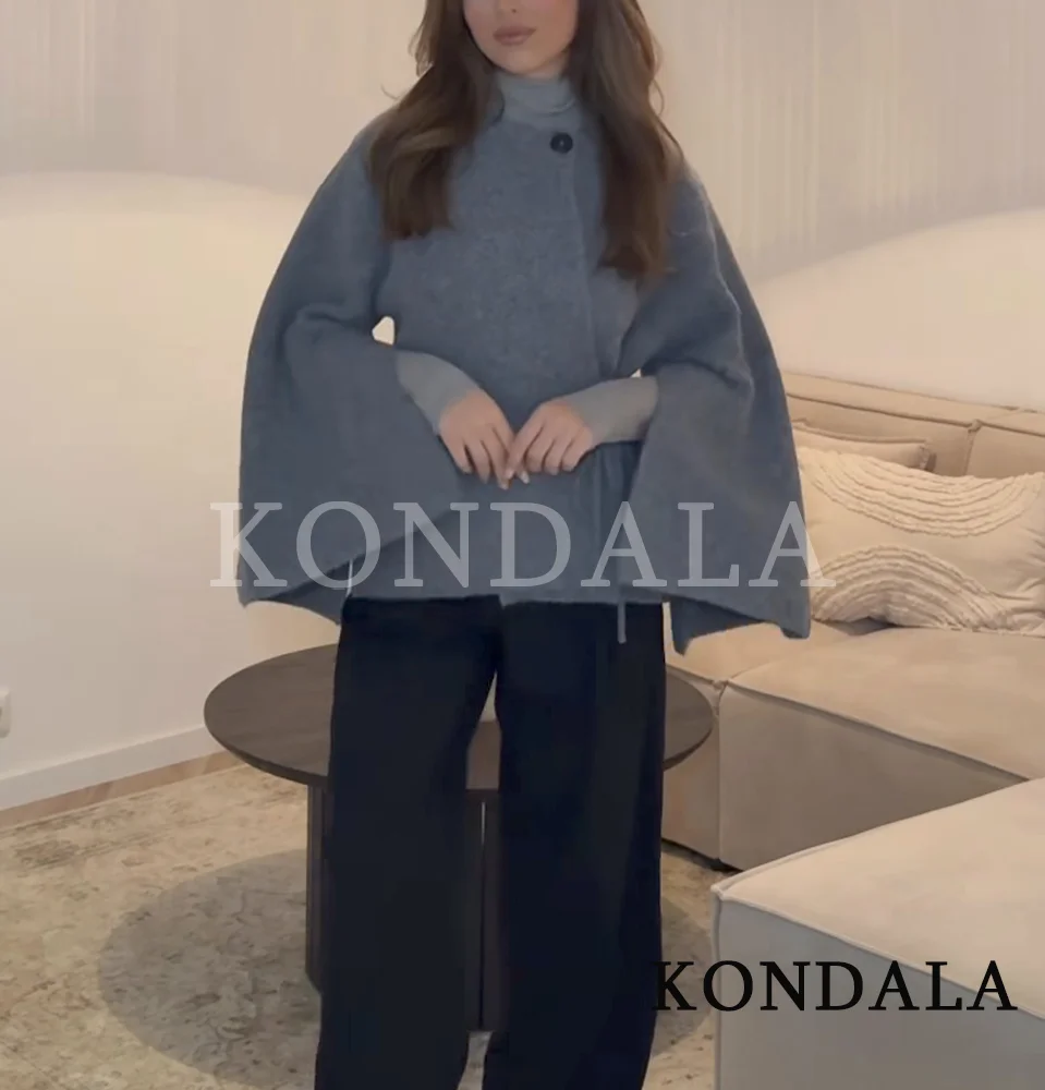 KONDALA خريف عادية الدانتيل متابعة محبوك معطف المرأة رمادي س الرقبة سترة معطف 2025 ربيع الخريف موضة أنيقة بسيطة معطف السيدات #4
