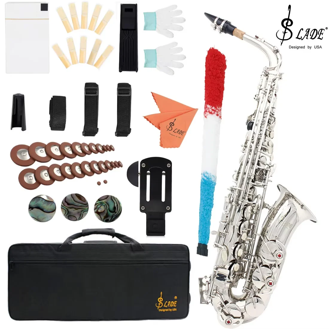 

SLADE Eb Alto Saxophone Silver Key E Flat Alto Sax Set Woodwind Instrument with Carrying Case Mouthpiece Cleaning Brush Parts