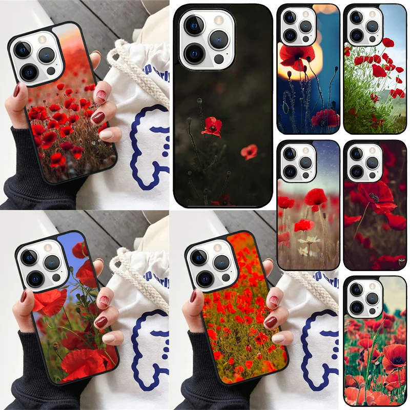 Red Corn Poppy Flower phone Case Cover For iPhone 16 15 14 Plus X XR XS for apple 16 11 12 13 mini Pro Max coque