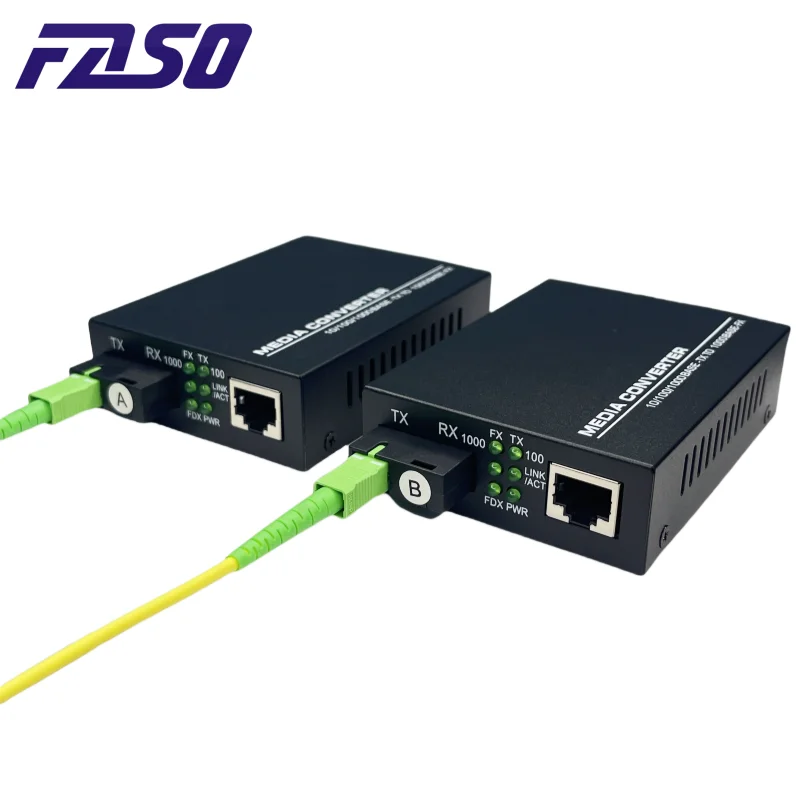 1Pair Gigabit Media Converter Fiber Optic 20KM 3KM 25KM 100M/1000M  Optical Ethernet Converter RJ45 SC Port with Power Supply