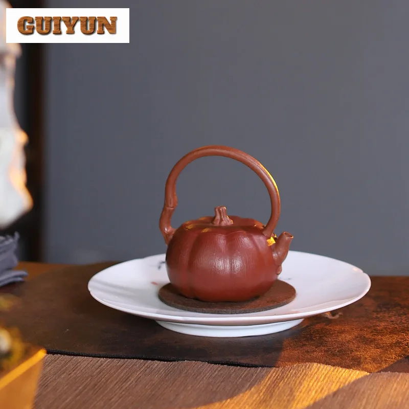 110ml Yixing Purple Clay Teapots Famous Artists Handmade Pumpkin Pot Raw Ore Section Mud Starch Tea Maker Kettle Zisha Tea Set