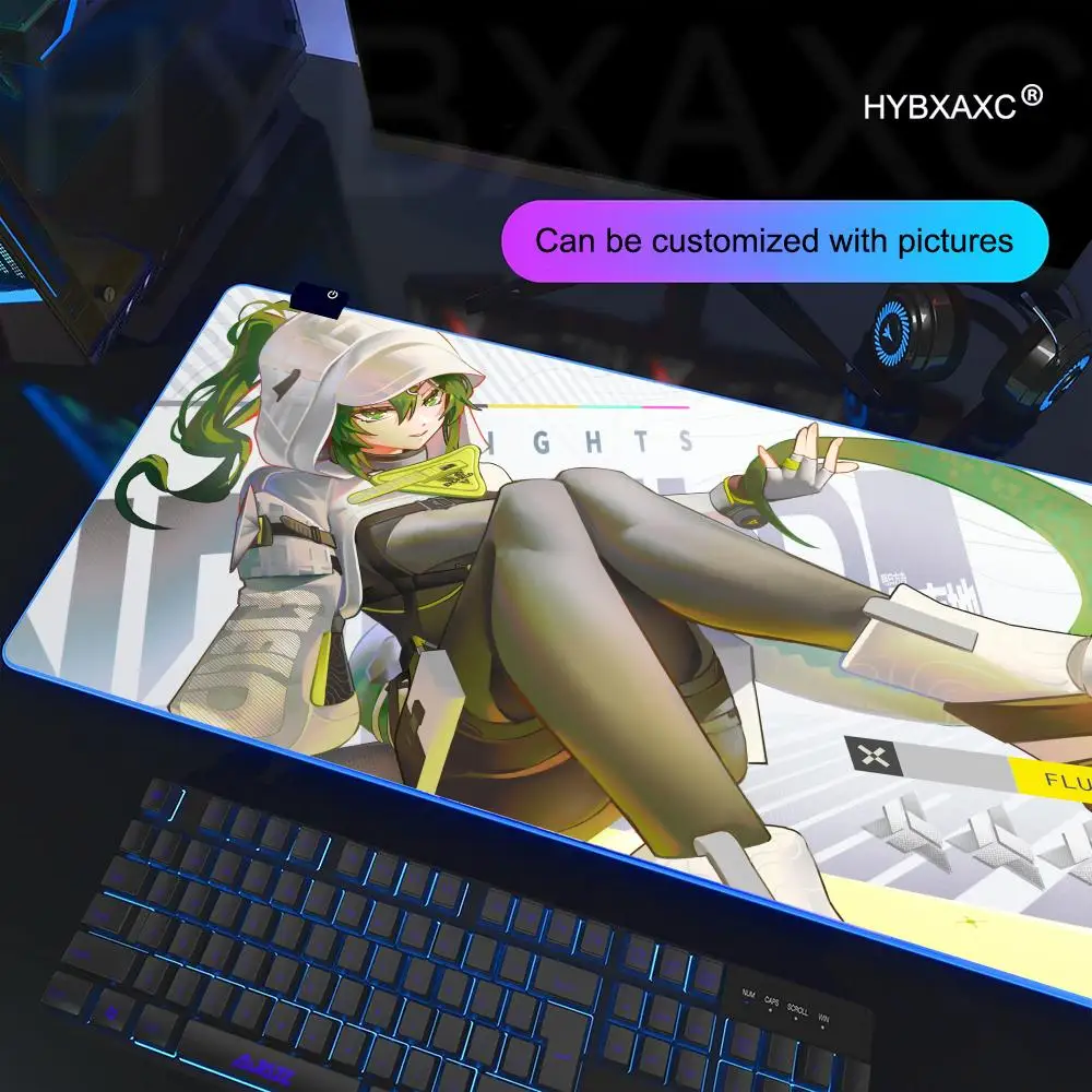 

Игровой коврик для мыши HYBXAXC 700x400 мм RGB, HD, большой, с LED-подсветкой, XXL, с изображением аниме-девушки, Fluorite Arknights Endfield, RGB-коврик для мыши