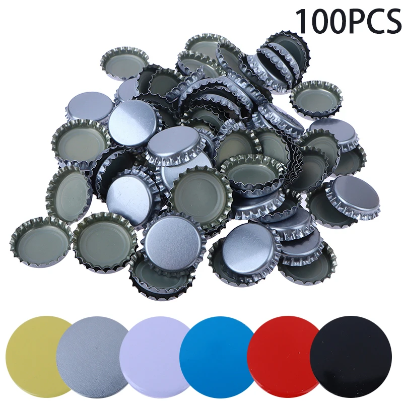 100Pcs Round Flattened Seal Tinplate Bottle Caps for All Standard Beer Bottle Cap DIY Homebrew Beer Seal Closure Lids 6 Colors