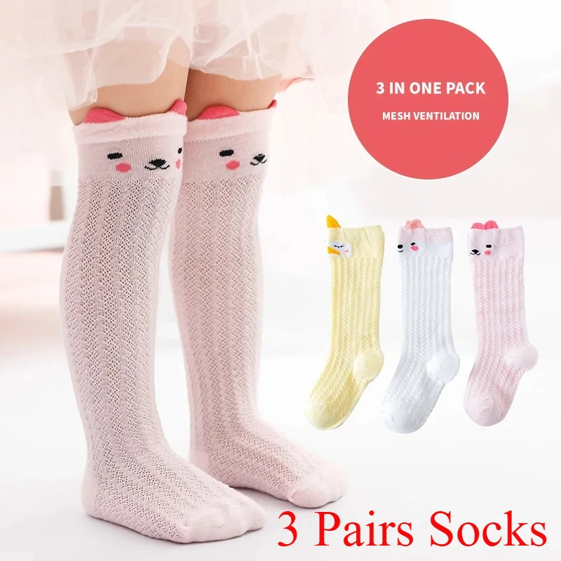 3 Pairs Socks Newborn Baby Knee High Mesh Socks Summer Animals Selected Fabric Breathable Elastic Cute  Socks Baby Girls Boys