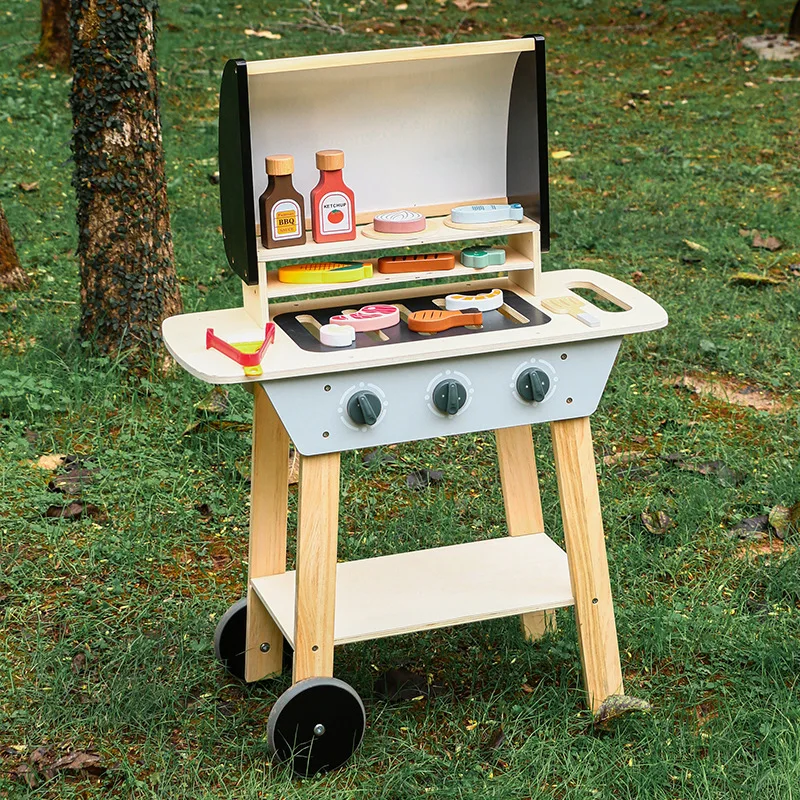 Simulazione in legno per bambini Barbecue Casa da gioco Giocattolo Legno Educazione precoce Cucina Giocattoli per feste Set per ragazzi e ragazze