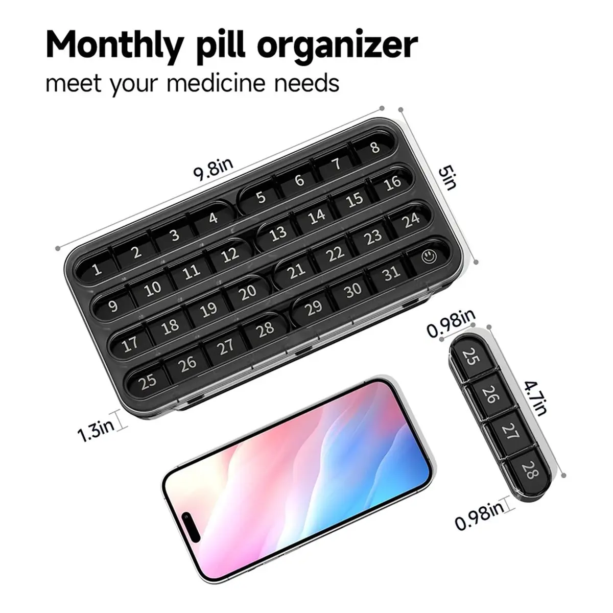 newA10R Monthly Pill Organizer 1 Times A Day Pill Box Organizer,One Month Pill Case for Travel 31 Day Daily Medicine Container