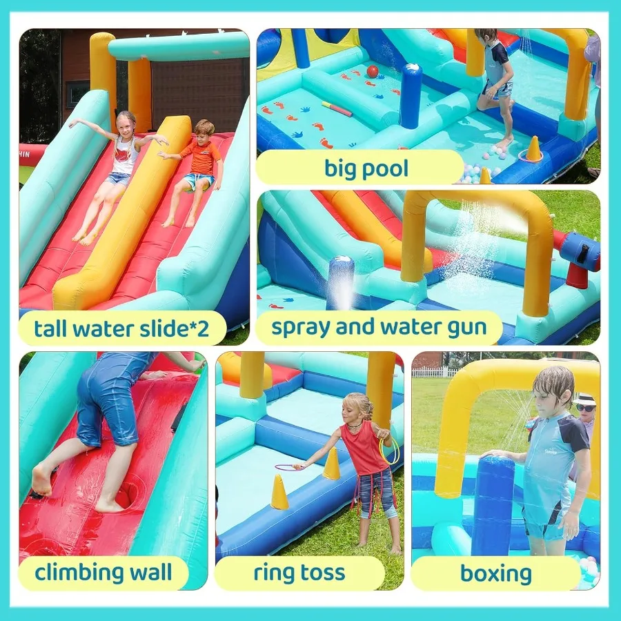 Opblaasbare waterglijbaan, waterglijbaan springhuis voor kinderen, water springhuis met glijbaan, opblaaswaterpark met 450W blazerba