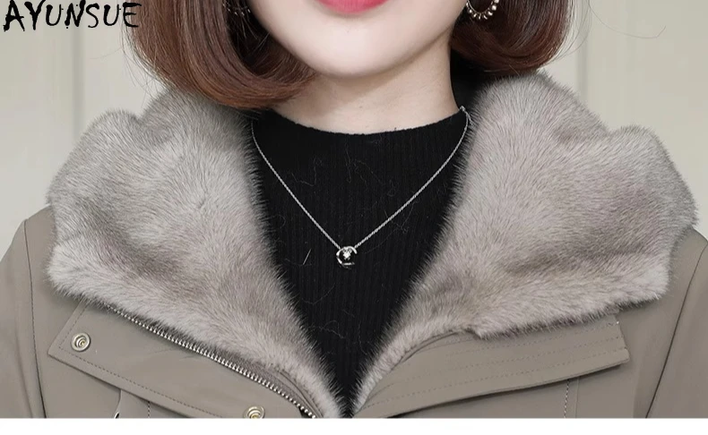 معطف فرو المنك الحقيقي من AYUNSUE ملابس شتوية للنساء سترة متوسطة الطول معطف فرو حقيقي معاطف نسائية بطانة قابلة للفصل