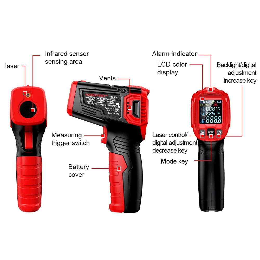 HT650 Termometro a infrarossi LCD Digital Weather Station igrometro pirometro senza contatto Imager igrometro IR Termometro Tester