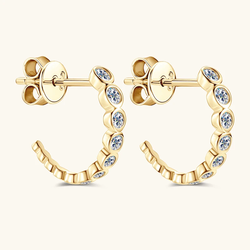 2024 New 0.19cttw Moissanite C Shape Stud Earrings Pure Silver 925 Real D Color Moissanite Diamond Earrings for Women Jewelry