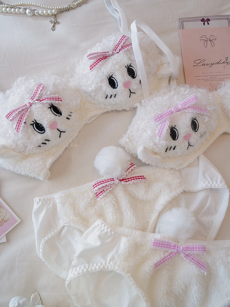 

Милый и пушистый комплект нижнего белья для осени и зимы. Дизайн утки и ягненка. Белье. Мягкий бюстгальтер для девочек без косточек.