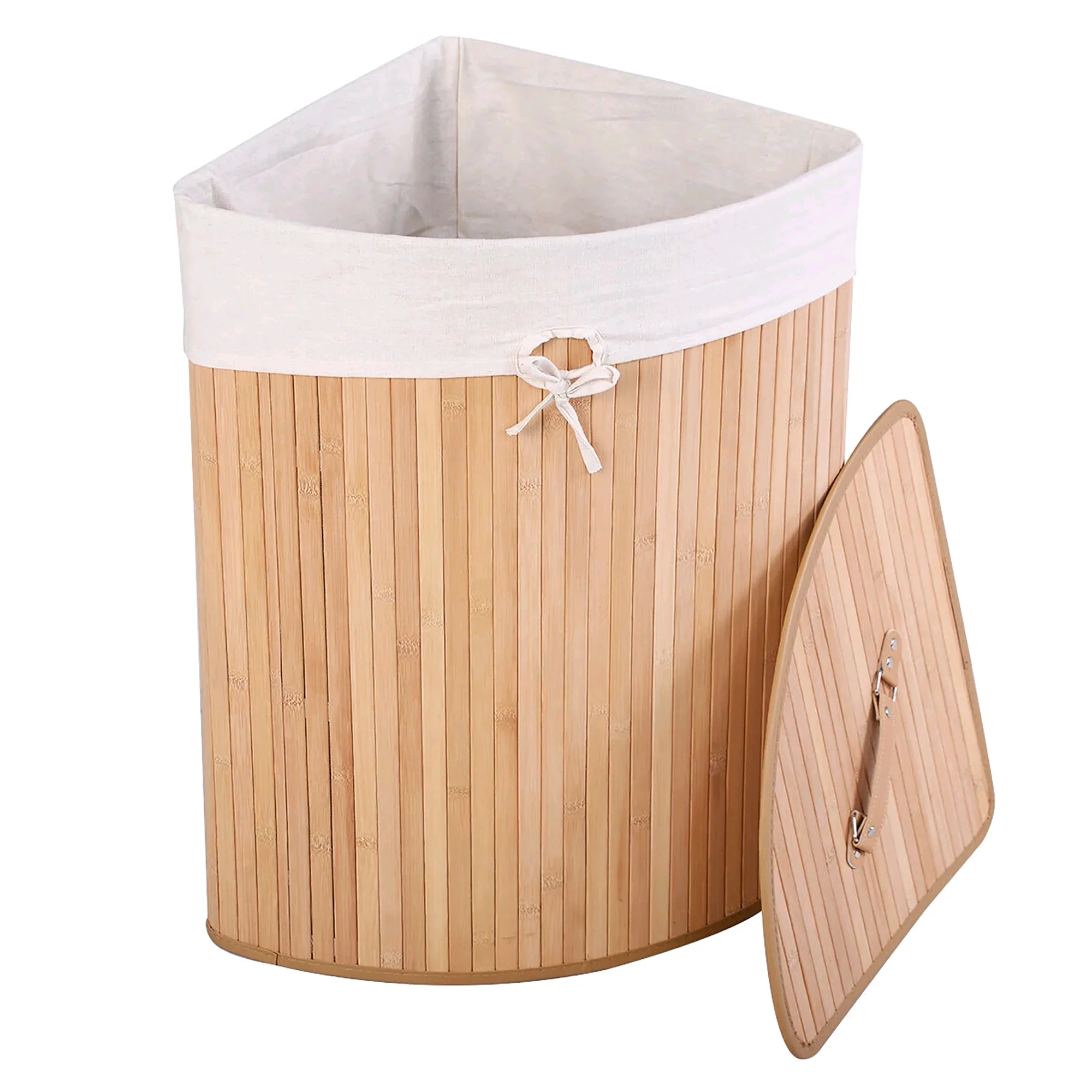 

！@Combohome Collapsible Hamper Corner Bamboo Laundry Basket With Lid Moving Lining for Toys Dirty Clothes