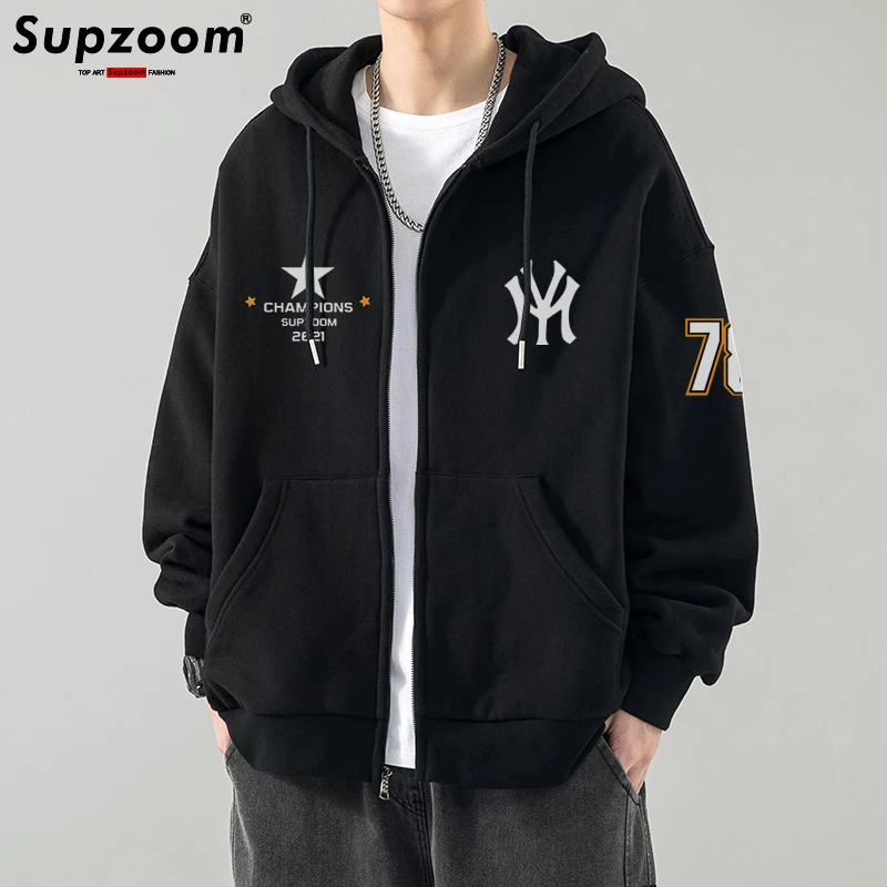 Supzoom 2023 New Arrival Top Fashion Personality Casual Cardigan Pure Cotton Solid Loose Autumn And Winter Full Zipper Hoodies