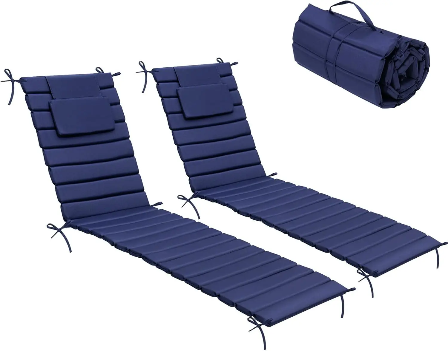 

Chaise Lounge Cushion Outdoor Set Of 2, Waterproof Foldable Pool Lounge Chair Cushions With Straps, Lounger Cushions For