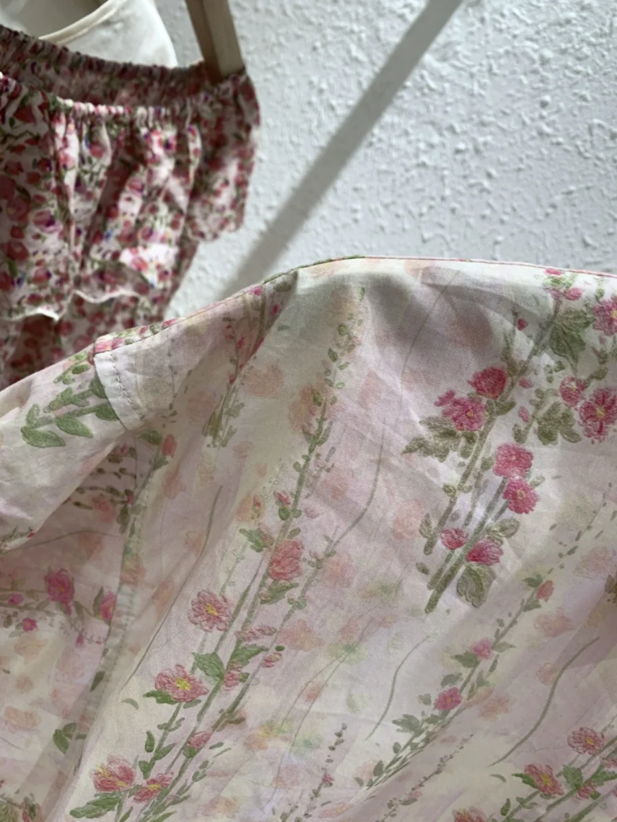 Coréen japonais imprimé fleuri ort Sve coupe ample bulle Sve irt femmes doux Sli col haut longueur régulière