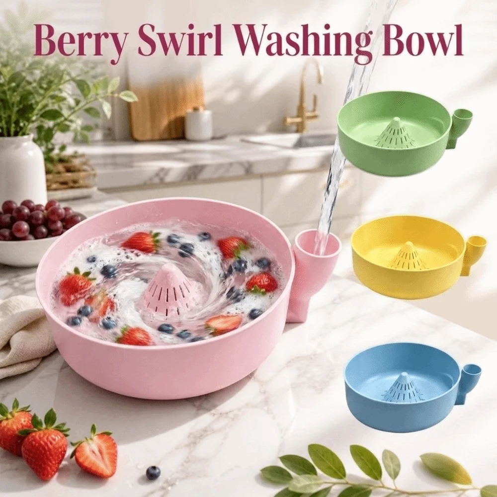 Rotating Berry Swirl Washing Bowl Quick Drain with Drain Holes Automatic Fruit Wash Bowl Easy Clean Self Rinsing