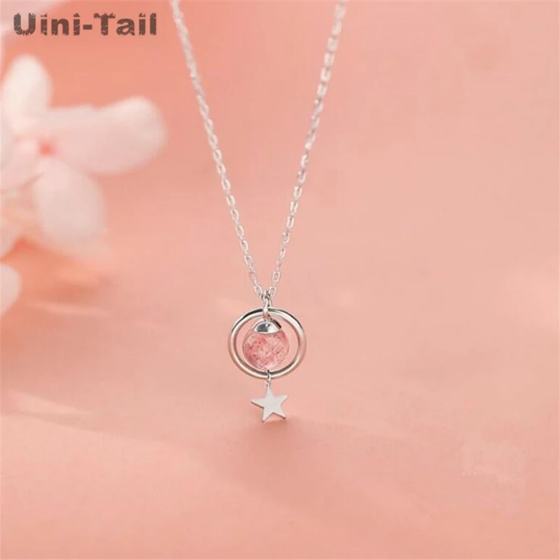 Uini Tail Hot Selling New 925 Tibetan Silver Fashion Fresh and Cute Star Strawberry Crystal Necklace with Dynamic High Quality