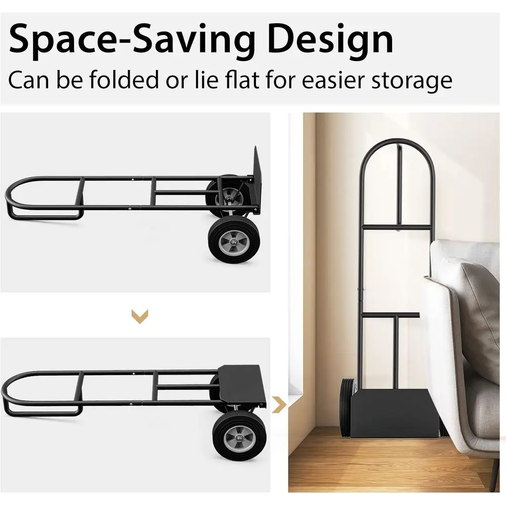 รถเข็นมือแบบ Heavy-Duty รับน้ำหนักได้ 660 ปอนด์ รุ่น Nightcore พร้อมด้ามจับแบบ P พับเก็บได้ ใช้ได้ทั้งในบ้านและคลังสินค้า ล้อสำหรับทุกสภาพพื้นผิว (สีดำ)