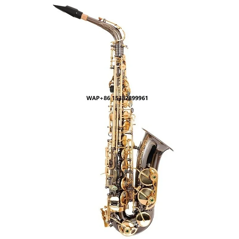 E-flat Alto Saxophone Wind Instrument with Dual Mouthpieces in Black Nickel Gold