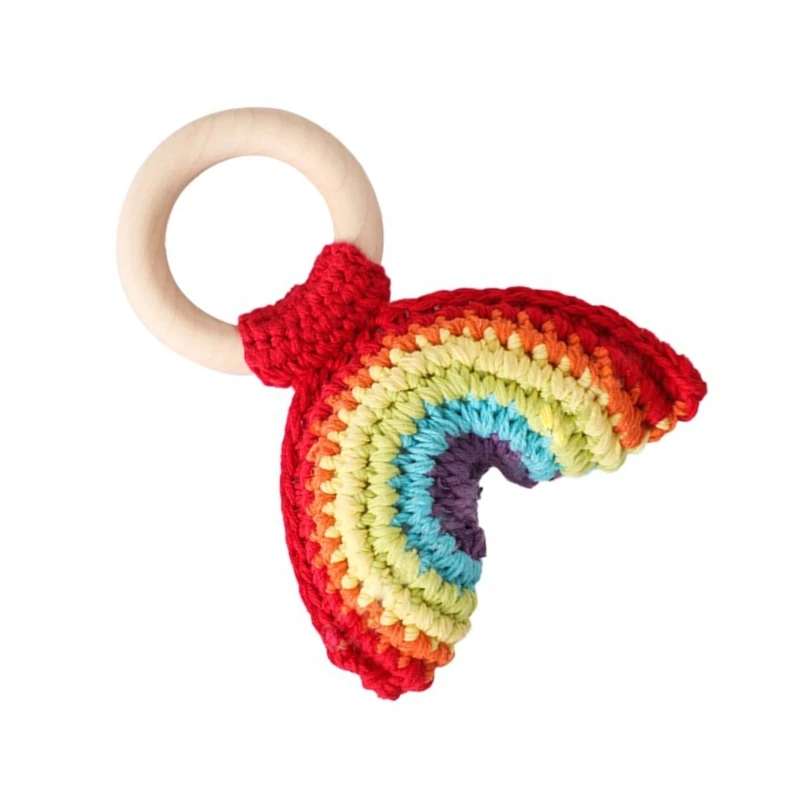 HUYU Rainbow/ Fruit Rattle Toy Simulation Fruit Shape Crochet Rattle Teether Toy Infant Children Appease Sleeping Gift