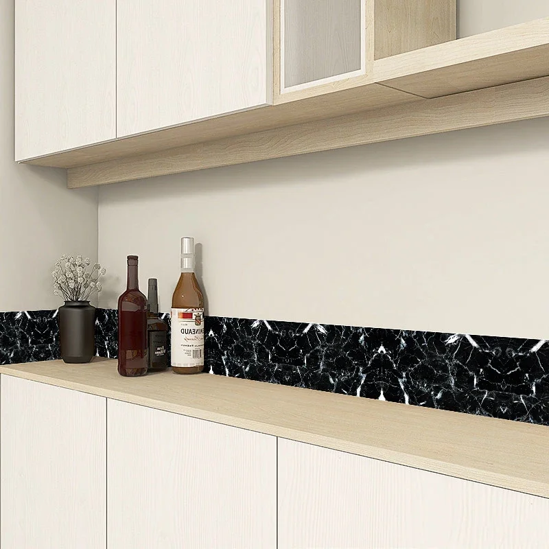 Black Marble Pattern Skirting Corner Wall Sticker Bathroom Office Glass Waist Line Home Decor Waterproof Art Wallpaper