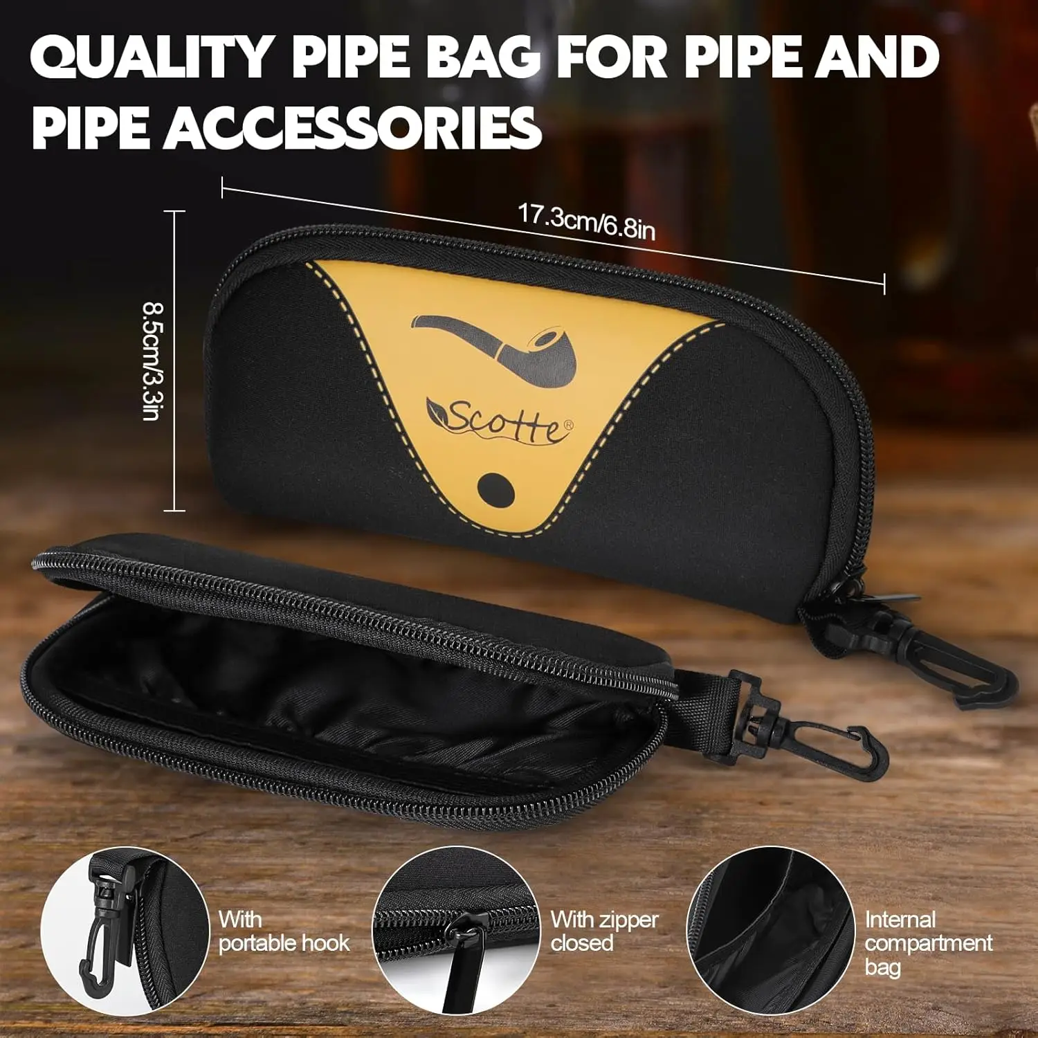 أنبوب التبغ المصنوع يدويًا من خشب الأبنوس، صندوق هدايا لملحقات أنابيب التدخين #3