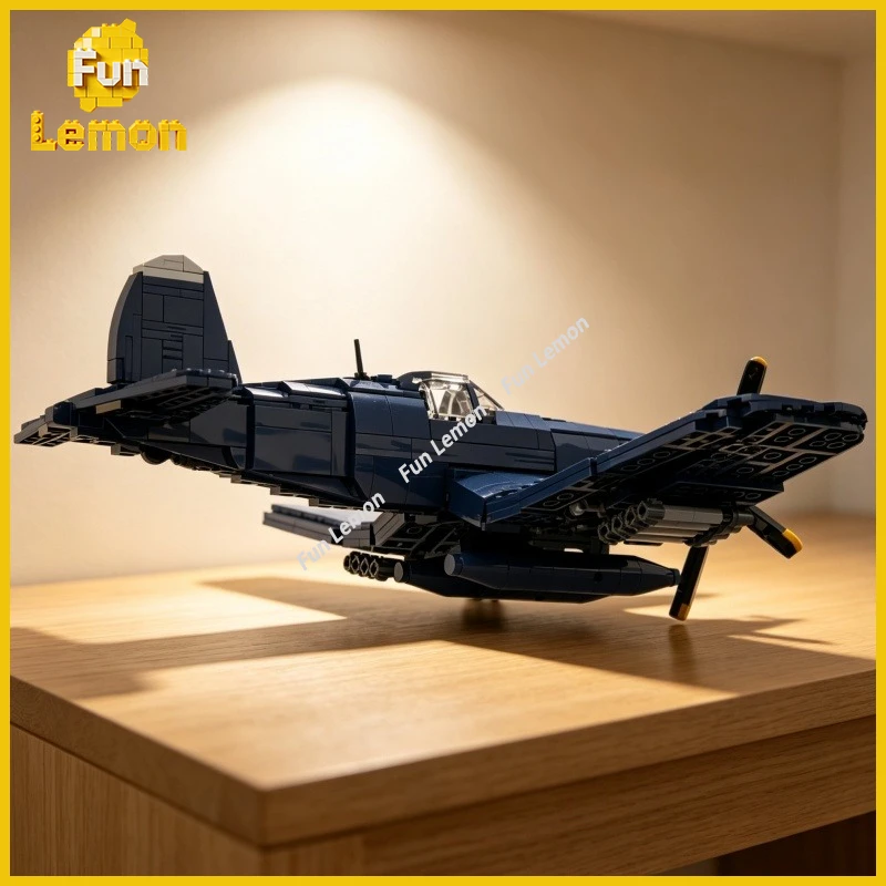 MOCClassic naval propeller fighter plane building blocks, detailed cockpit, winged aircraft model, perfect for adult enthusiasts