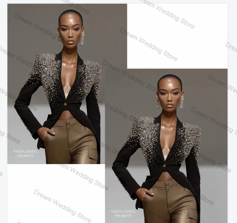

Women Suit Set 2 Pcs Blazer+Straight Pants Trousers Crystals Luxury Formal Office Lady Jacket Customized Guest Wedding Coat