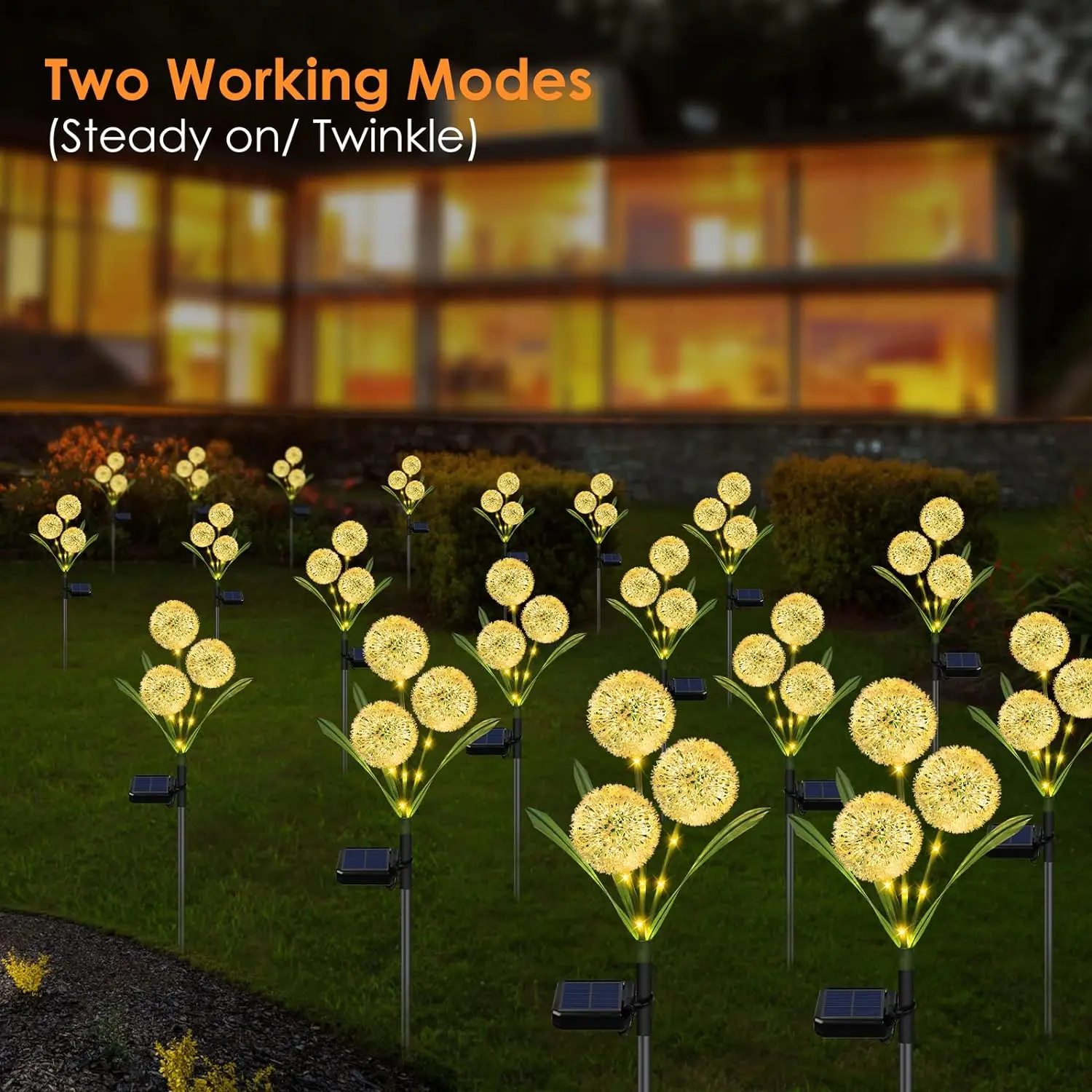 Imagem -02 - Impermeável Solar Powered Outdoor Lights Dandelion Flores Decoração Jardim Quintal Decoração Branco Quente Modos 3in 42led