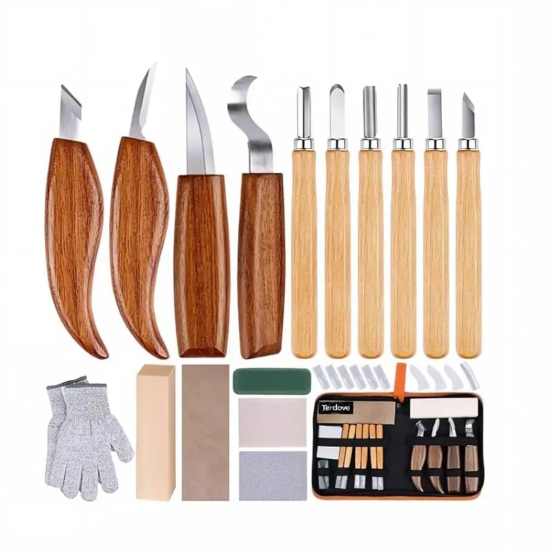 Wood DIY Carving Kit Wood Carving Tools Hand Carving Knife Set with Needle File Wood Spoon Carve Kit