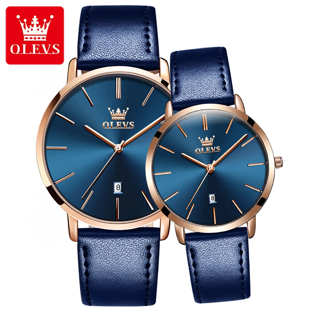 

NEW OLEVS Japan Movement Quartz Watch for Couple 6.5mm Ultra Thin Analog Quartz Couple Watch Sets Leather Strap Lover's ​Watch