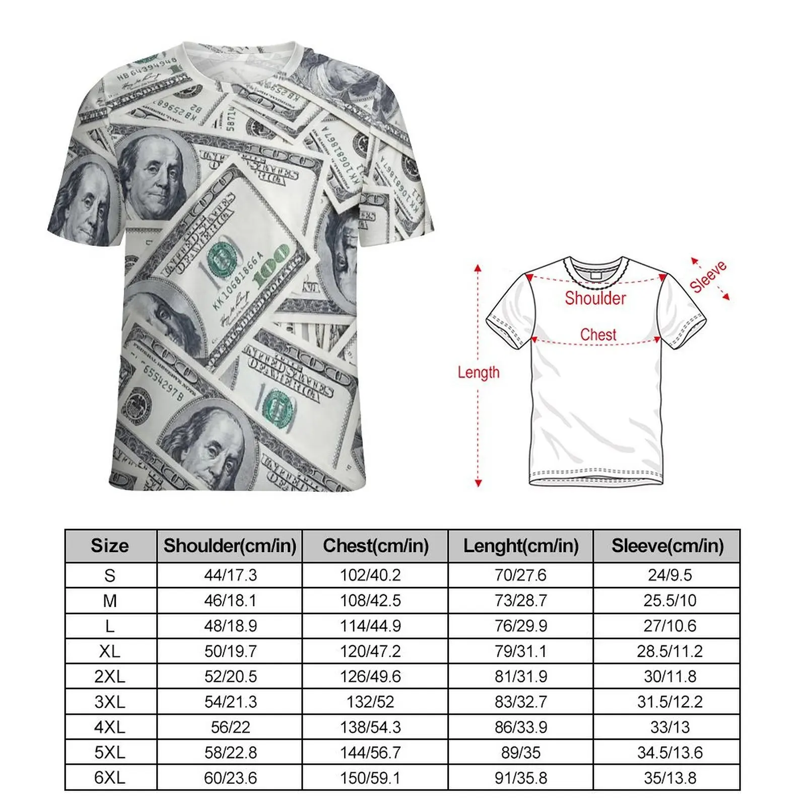 Men Stacked 100 Dollar Print T-Shirt  Trending T-Shirts Short-Sleeved Design Tshirt Cheap Beach Streetwear Plus Size Tees